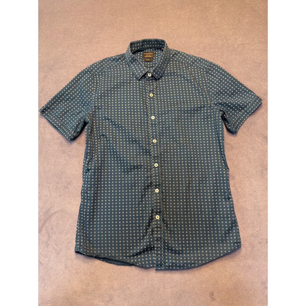 Vintage 7 Diamonds Shirt Mens SM Emerald Night Cotton Button Up Short Sleeve